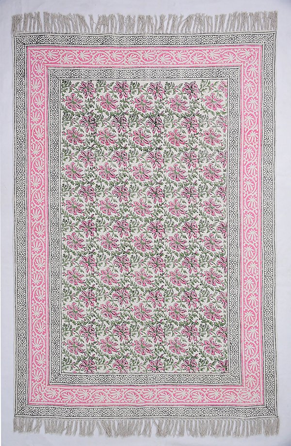 Floral Cotton Dhurrie Modern Area Rug Pink Black Rug Living Area Rug - Image 2