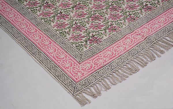 Floral Cotton Dhurrie Modern Area Rug Pink Black Rug Living Area Rug - Image 3