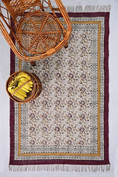 Floral Cotton Dhurrie Flat weave Modern Area Rug Bedroom Rug