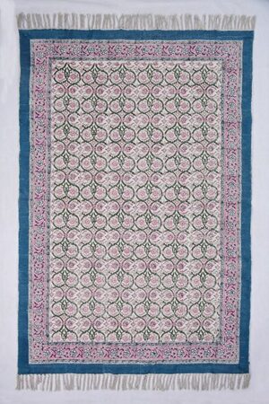 Pink  Green Rug Floral Cotton Rug Bohemian Rug Modern Area Rug Indian Cotton rug