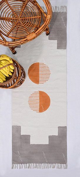 Gray Orange Rug Geometric Pattern Rug Bohemian Rug Cotton Dhurrie Home Décor Rug