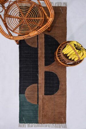 Block Printed Rug Brown Black Rug Cotton Dhurrie Home Décor Rug Living Area Rug