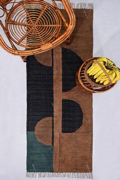 Block Printed Rug Brown Black Rug Cotton Dhurrie Home Décor Rug Living Area Rug