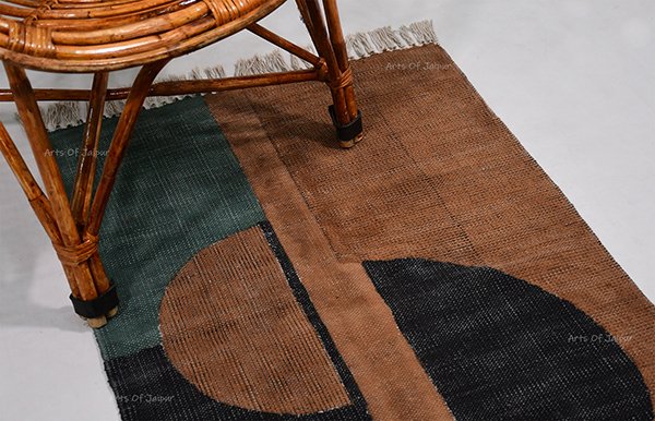 Block Printed Rug Brown Black Rug Cotton Dhurrie Home Décor Rug Living Area Rug - Image 3