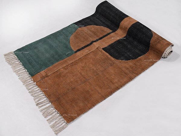 Block Printed Rug Brown Black Rug Cotton Dhurrie Home Décor Rug Living Area Rug - Image 4