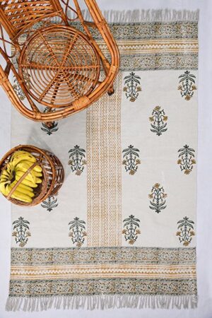 Floral Pattern Rug Large Area Rug Home Décor Dhurrie Block Printed Rug Custom Area Rug