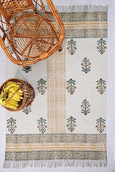 Floral Pattern Rug Large Area Rug Home Décor Dhurrie Block Printed Rug Custom Area Rug