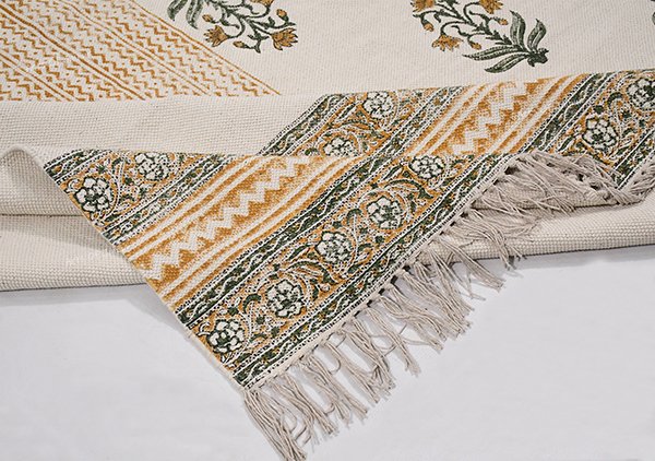 Floral Pattern Rug Large Area Rug Home Décor Dhurrie Block Printed Rug Custom Area Rug - Image 4