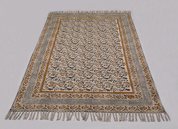 Green Yellow Mustard Rug Cotton Dhurrie Home Décor Area Rug Block Printed Rug - Image 2