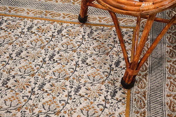 Green Yellow Mustard Rug Cotton Dhurrie Home Décor Area Rug Block Printed Rug - Image 3