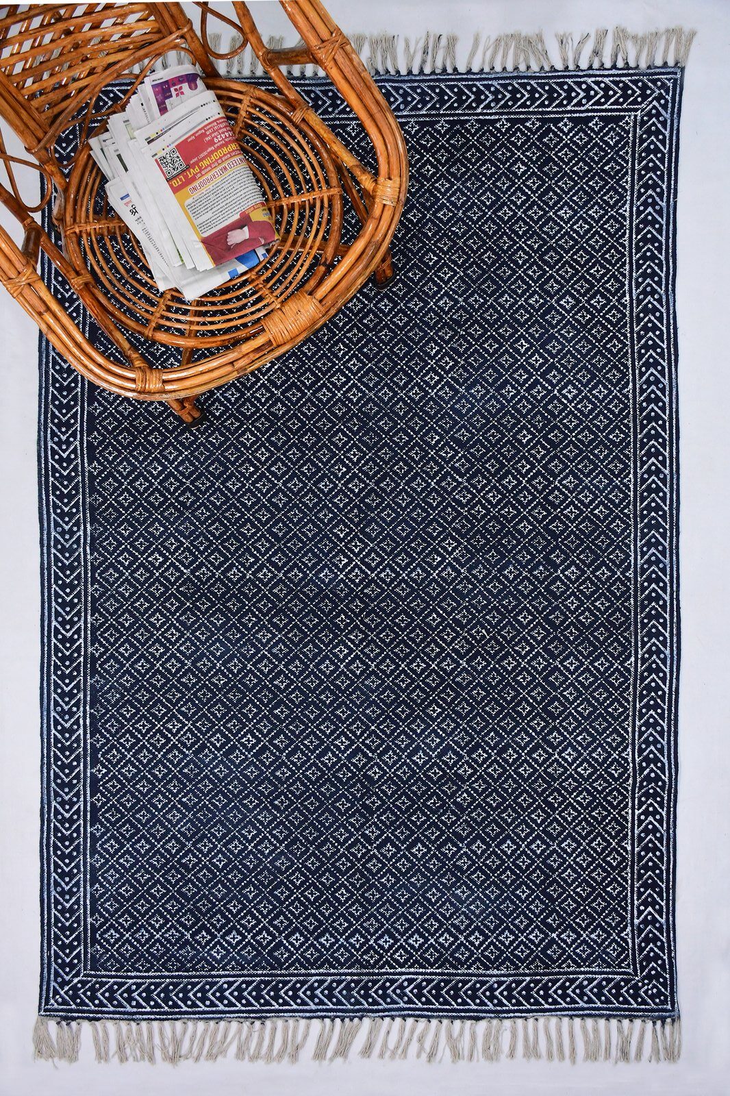 Hand Block Printed Cotton Rug Outdoor Indoor Rug Blue Color Rug Hallway Runner Rug