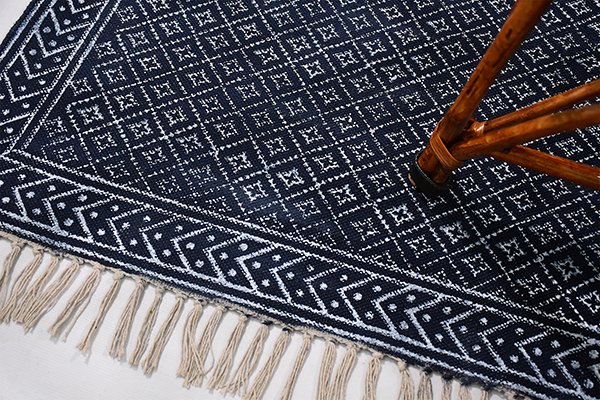 Hand Block Printed Cotton Rug Outdoor Indoor Rug Blue Color Rug Hallway Runner Rug - Image 2