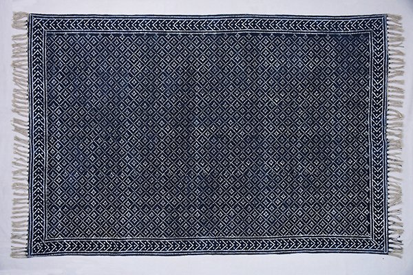 Hand Block Printed Cotton Rug Outdoor Indoor Rug Blue Color Rug Hallway Runner Rug - Image 3