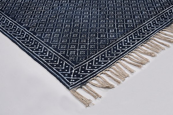 Hand Block Printed Cotton Rug Outdoor Indoor Rug Blue Color Rug Hallway Runner Rug - Image 4