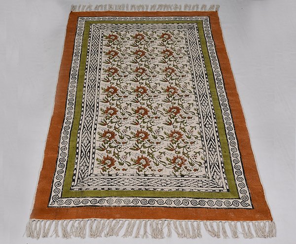 Floral Pattern Rug Entryway Rug Green Orange Rug Bedroom Rug Cotton Dhurrie - Image 2