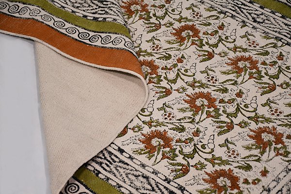 Floral Pattern Rug Entryway Rug Green Orange Rug Bedroom Rug Cotton Dhurrie - Image 4