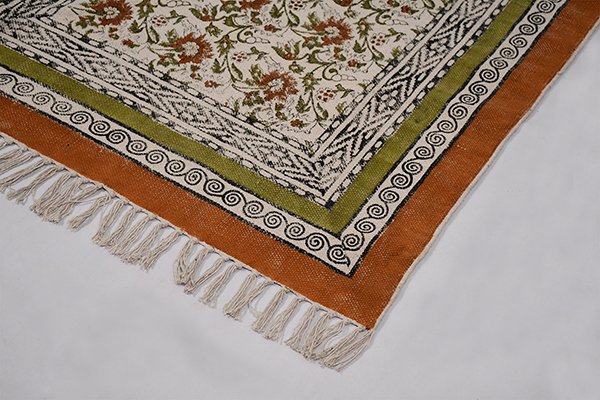Floral Pattern Rug Entryway Rug Green Orange Rug Bedroom Rug Cotton Dhurrie - Image 5