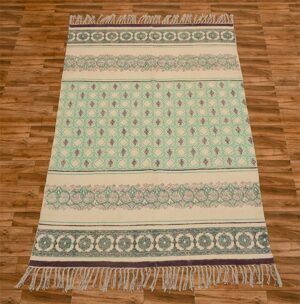 Hand Block Printed Cotton Rug Green Red Rug Bedroom Area Rug Patio decor rug Cotton Dhurrie Moroccan Rug