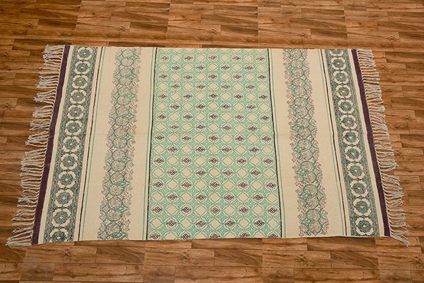 Hand Block Printed Cotton Rug Green Red Rug Bedroom Area Rug Patio decor rug Cotton Dhurrie Moroccan Rug - Image 2