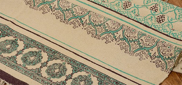 Hand Block Printed Cotton Rug Green Red Rug Bedroom Area Rug Patio decor rug Cotton Dhurrie Moroccan Rug - Image 3