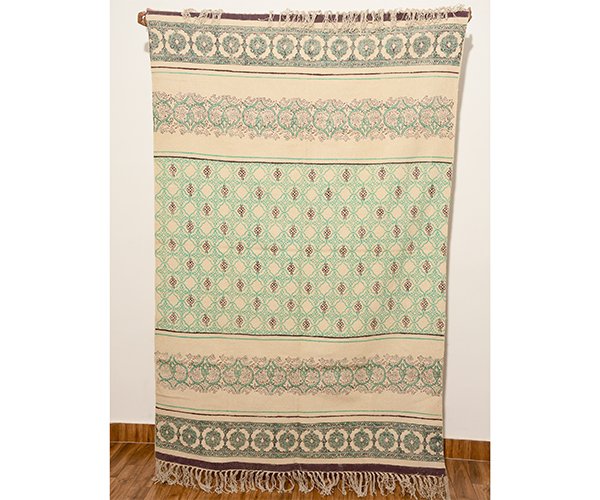 Hand Block Printed Cotton Rug Green Red Rug Bedroom Area Rug Patio decor rug Cotton Dhurrie Moroccan Rug - Image 4