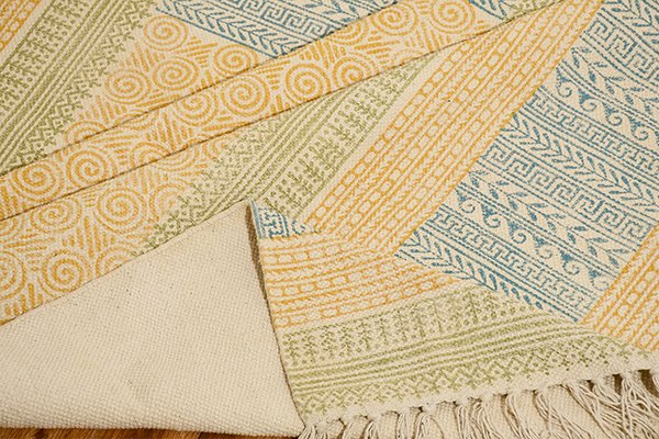 Block Printed Cotton Rug Multicolor Rug Kilim Rug Abstract Rug Patio decor rug Entryway Runner Rug - Image 2