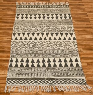 Cotton Dhurrie Outdoor Indoor Area Rug Black Color Rug Flatweave Rug Stair Runner Rug