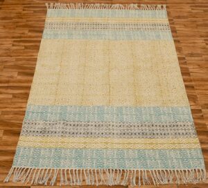 3x5 5x8 8x10 Cotton Dhurrie Yellow Blue Rug Wall Rug Garden Area rug Flatweave Rug Entryway Area Rug