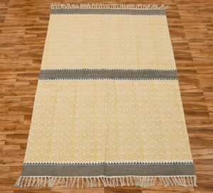 Cotton Dhurrie Yellow Gray Rug Bohemian Rug Home Décor Area Rug Stair Runner Rug