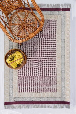 Cotton area rug Living room rug maroon yellow rug bedroom area rug dining room rug