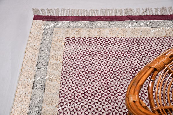 Cotton area rug Living room rug maroon yellow rug bedroom area rug dining room rug - Image 2