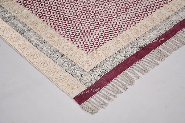 Cotton area rug Living room rug maroon yellow rug bedroom area rug dining room rug - Image 5