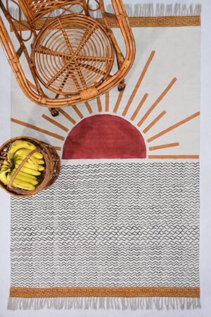 Indian Cotton Rug Orange Black Rug Hallway Area Rug Large Area Rug Bohemian décor rug