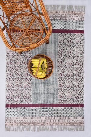 Handmade Dhurrie Rug Maroon Black Rug Bedroom Rug Entryway Area Rug