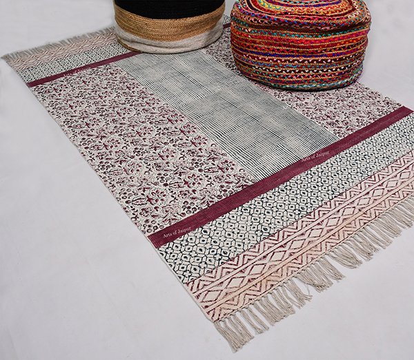 Handmade Dhurrie Rug Maroon Black Rug Bedroom Rug Entryway Area Rug - Image 2