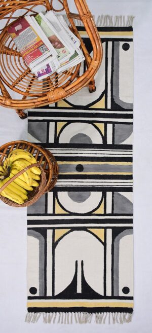 Beige Black Rug Cotton Dhurrie Rug Geometric Rug Area Rug Bohemian décor