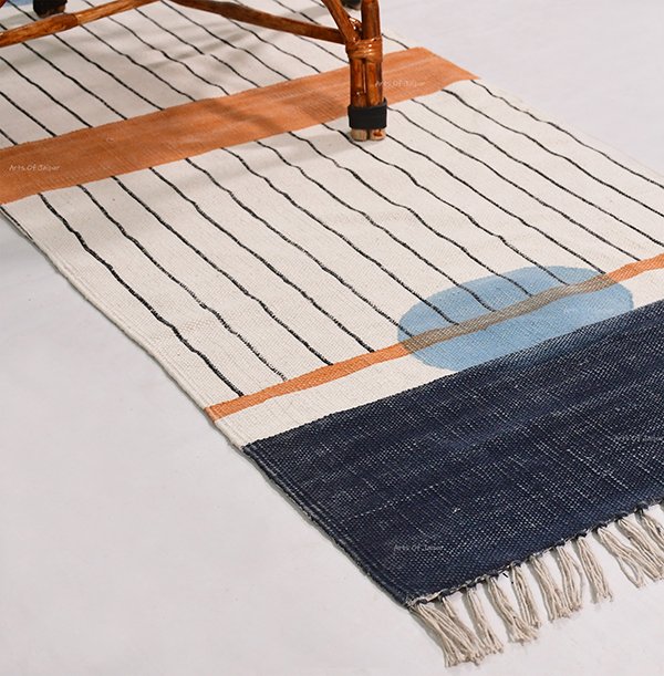 Handmade cotton block printed rug Blue Blue rug Living room rug home decor rug - Image 5