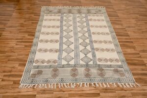Handmade Block Printed Rug Welcome Rug Blue Black Rug Washable Rug Custom Rug