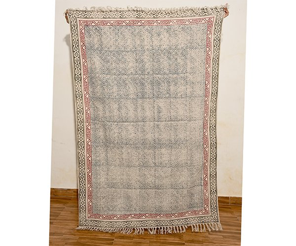 Indian Handmade Geometric Rug Hand Block Print Area Dhurrie Rug Blue Red Rug, Non Slip Block Printed Rug - Image 3
