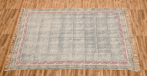 Indian Handmade Geometric Rug Hand Block Print Area Dhurrie Rug Blue Red Rug, Non Slip Block Printed Rug - Image 4