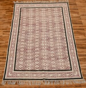 Block Printed Rug Decorative Rug Red Black Rug Farmhouse Rug Large Area Rug, Rug For Dining Room