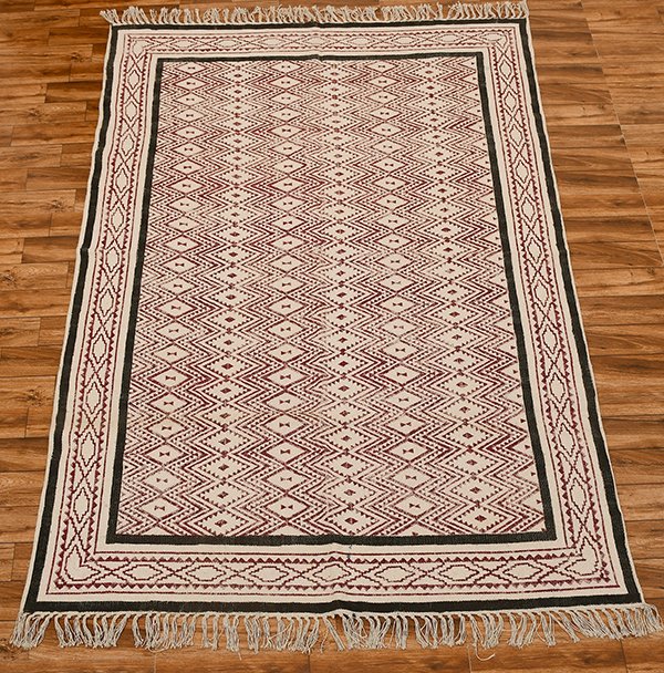 Block Printed Rug Decorative Rug Red Black Rug Farmhouse Rug Large Area Rug, Rug For Dining Room