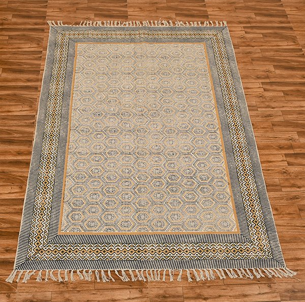 Indian Flat weaves Rug High Traffic Area Bedroom Bedside Runner Yellow Black Rug Minimalist Rug Cotton Rug