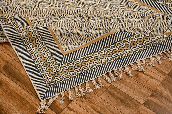 Indian Flat weaves Rug High Traffic Area Bedroom Bedside Runner Yellow Black Rug Minimalist Rug Cotton Rug - Image 2