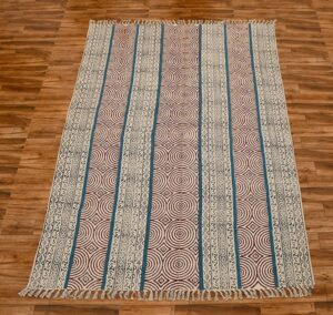 Geometric Pattern Rug Dhurrie Rug Abstract Rug Blue Red Rug Boho Rug Hand Washable Rug Bedroom Rug