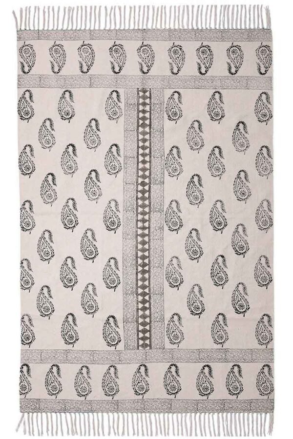 Hand Block Printed Cotton Black Rug
