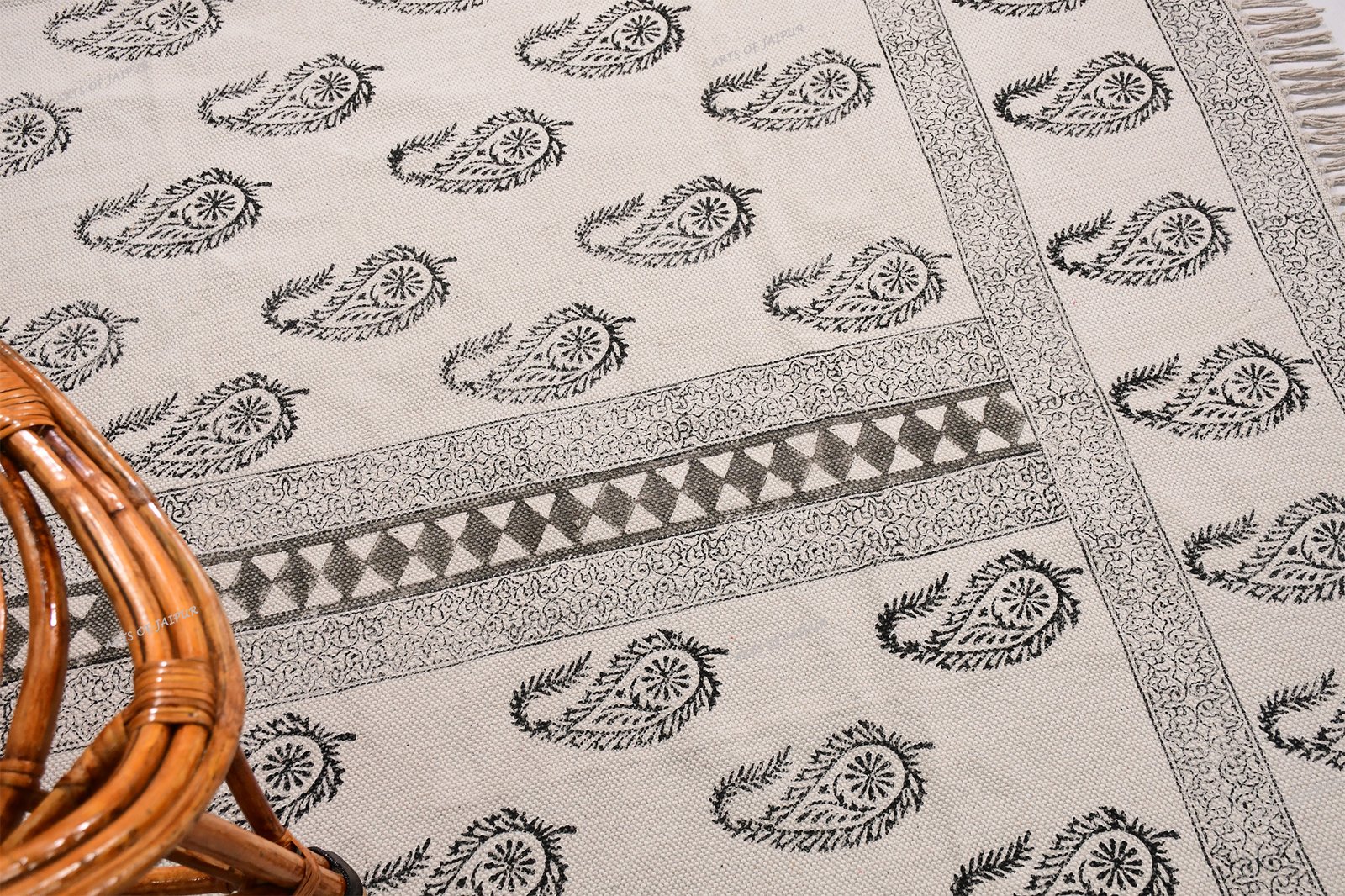 Handmade block printed cotton rug black white rug Living room rug area rug - Image 3