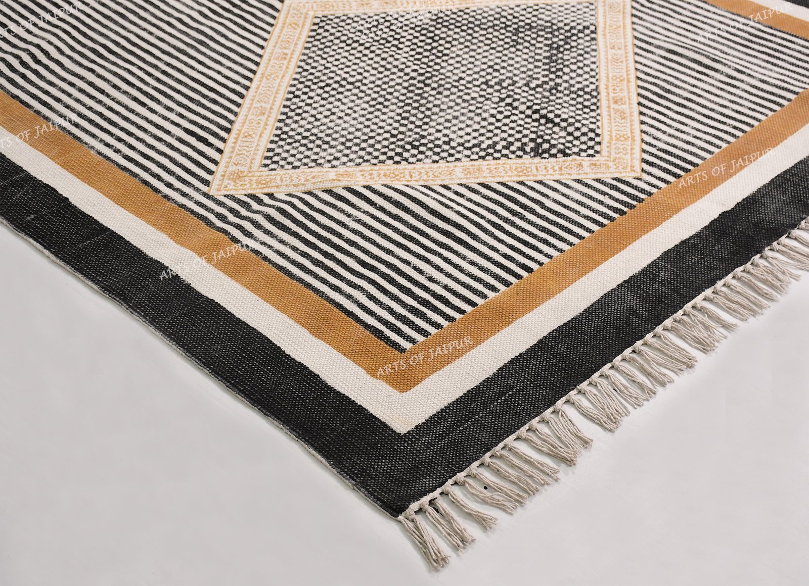 Handmade block printed cotton rug black brown rug Living room rug area rug - Image 3