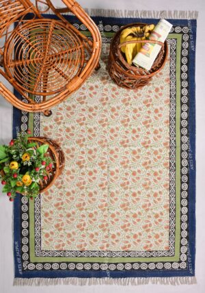 Handmade block printed cotton rug mulicolor rug living area rug area rug