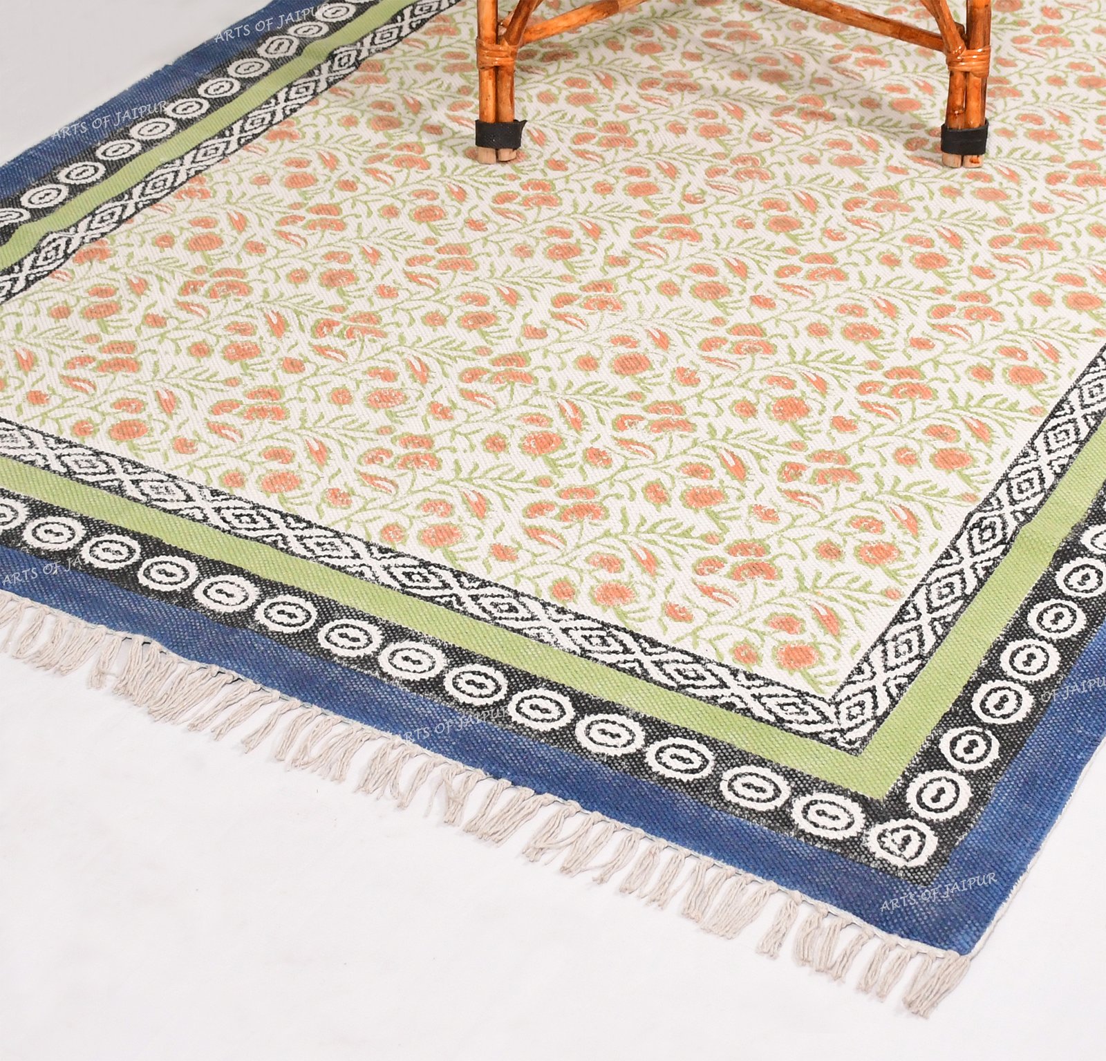 Handmade block printed cotton rug mulicolor rug living area rug area rug - Image 3